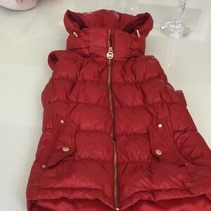 Michael Kors Red Puffer Vest with Gold Accents